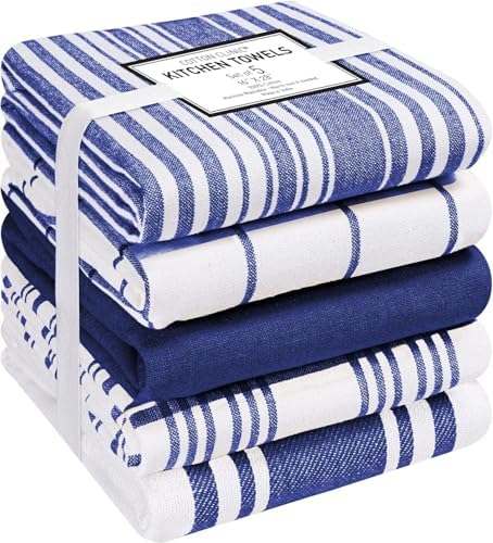 Cotton Clinic Assorted Kitchen Towels 5 Pack – Soft Absorbent Quick