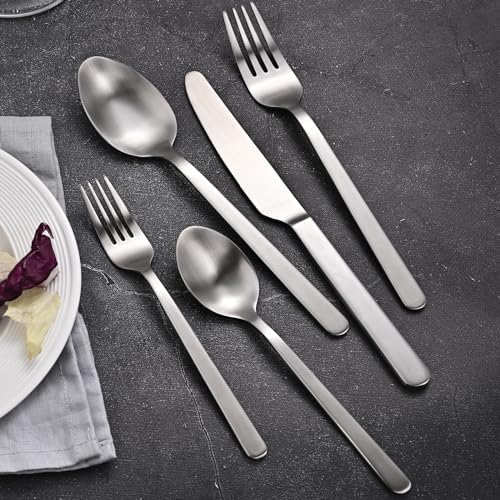 Matte Silver 20-Piece Forged Flatware Set for 4, 18/10 Stainless Steel