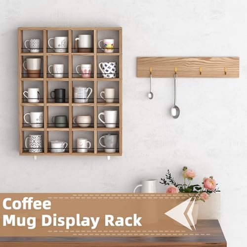 Wooden Coffee Mug Display Rack, Wall Mounted Coffee Cup Holder