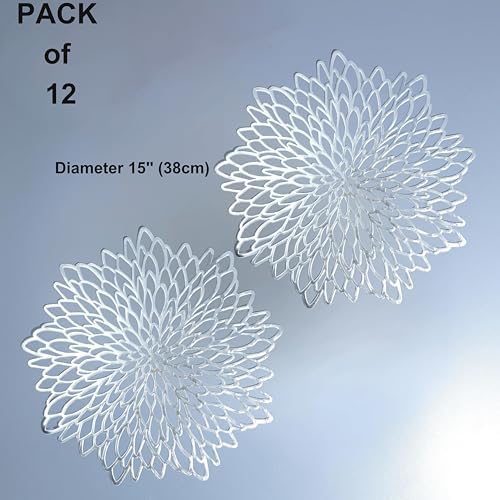 Snowkingdom 12 Pack of Silver Placemats Metallic Vinyl Dinning Table