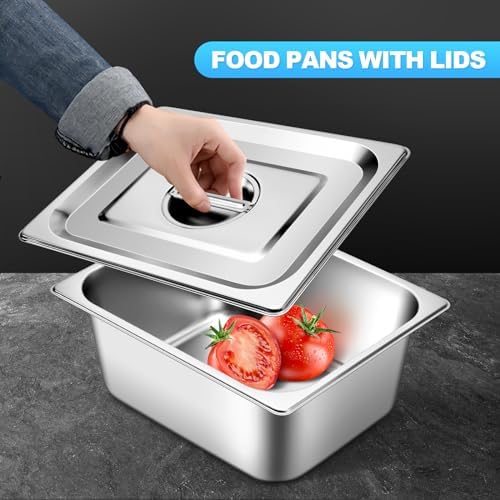 Hotel Pans with Lids, 1/2 Size, 4 Inch Stainless Steel