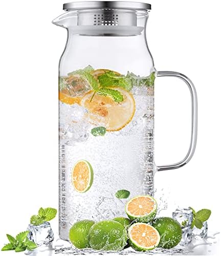Bivvclaz 2 Liter 68 oz Glass Pitcher with Lid and Handle, Glass Carafe