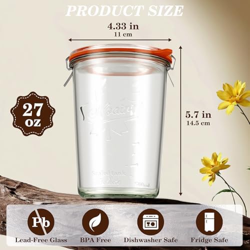 Sourdough Starter Jars 27 oz 4 Pack, Canning Jars with Glass & Plastic