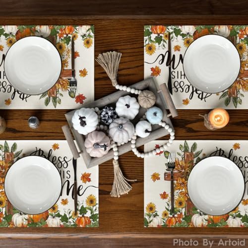 Artoid Mode Pumpkins Floral Fall Placemats Set of 4-12 x 18 Inch