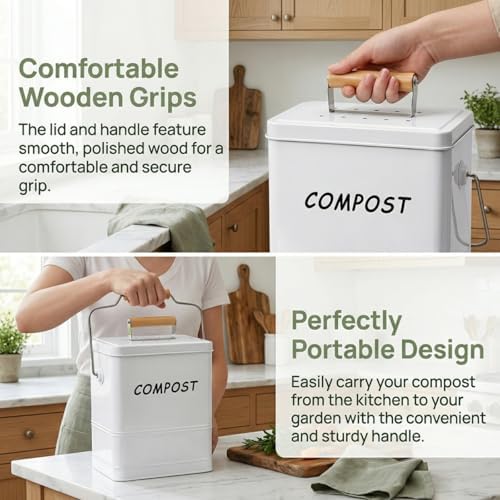 Tlence 1.7 Gallon Kitchen Compost Bin, White