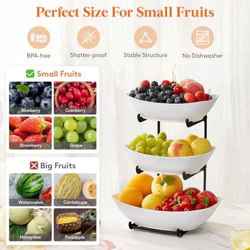 Lifewit 3 Tier Fruit Bowl for Kitchen Counter, Tiered Plastic Serving Tray