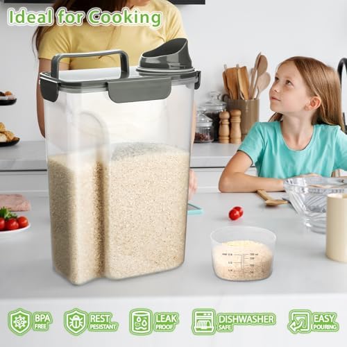 Viretec Rice Storage Container, 5 to 10lb Dry Food Airtight Dispenser