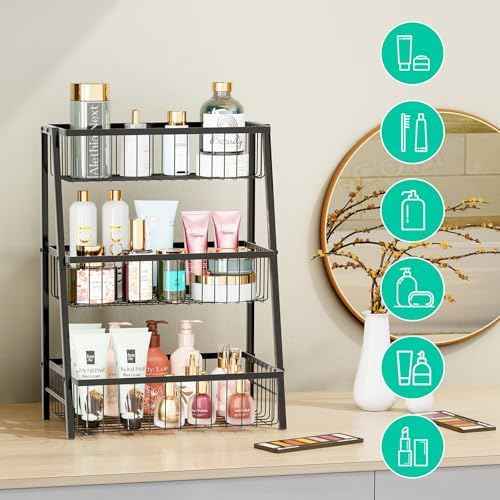 Simple Trending 3-Tier Trapezoidal Fruit Basket with 4 Banana Hooks, Extra Large Metal Wire Kitchen Organizer for Countertop - Rust-Proof for Fruits, Vegetables, Snacks, Bread Storage, Black