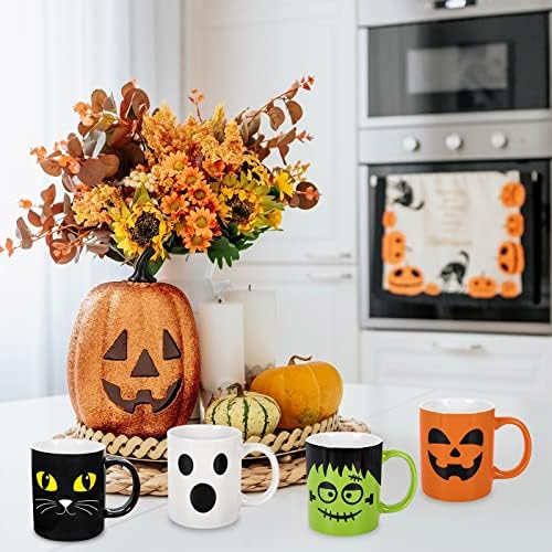 Whaline 4Pcs Halloween Mug Set 12oz Pumpkin Cat Monster Ghost Holiday