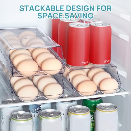 Vtopmart 2 Pack Egg Holder for Fridge, Automatic Rolling
