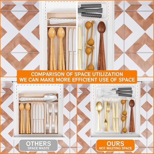 Clear Silverware Organizer for Kitchen Drawers,BPA Free Cutlery Drawer