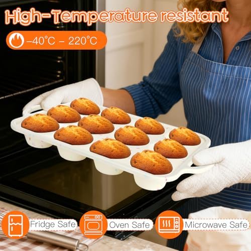 4 Pcs Silicone Muffin Pan Set with Metal Reinforced Frame, 12 Cup