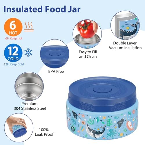 Kids Bento Lunch Box Set with 9.5oz Soup Thermo, Leak-Proof Lunch Food