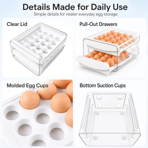 Egg Holder for Fridge, 40-Egg Organizer with Drawers