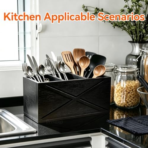Kitchen Utensil Holder,Countertop Utensil Organizer Pine X-Pattern