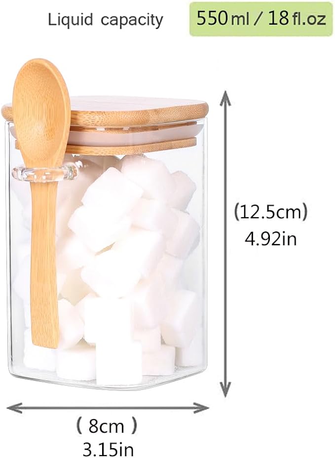 Glass Jar with Bamboo Lid and Spoon, Salt and Sugar Containers - Image 2