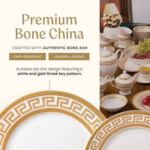 Joseph Sedgh Collection Golden Greek Key Bone China Dinnerware Set, 57-Piece