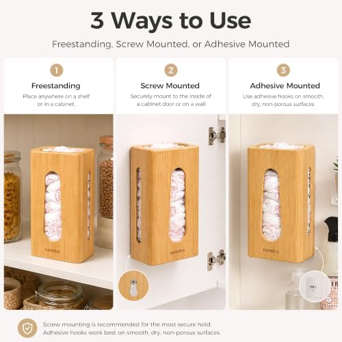 Bamboo Grocery Bag Holder, Wall Mount Plastic Bag Holder