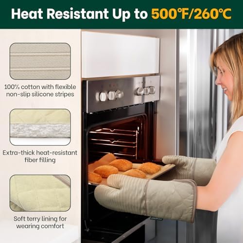 Beneno Heat Resistant 500°F Kitchen Oven Mitts 2-Pack, 7.5"x14.3"