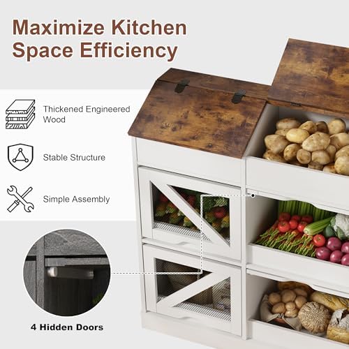 Potato And Onion Storage Bin with Lid,Rustic Bread&Fruit Organizer