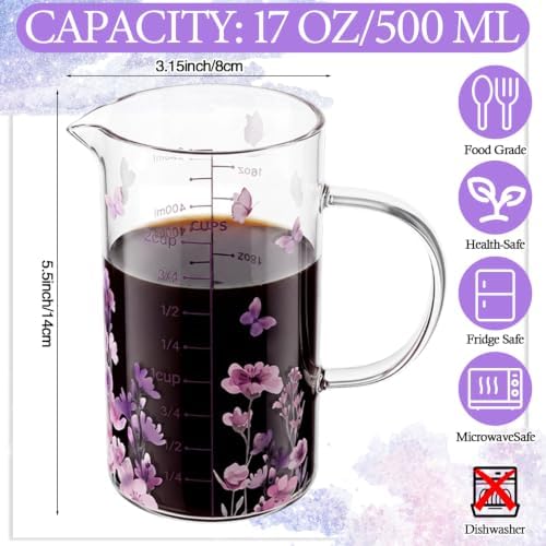 Zhehao Glass Measuring Cup, 16 oz/2 cup/500ml Easy to Read, Lilac