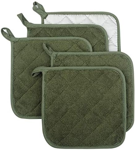 Cotton Terry Pot Holders, Set of 5, Olive Green