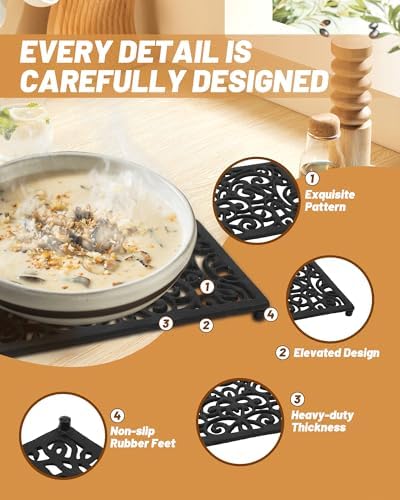 Black Rectangle Cast Iron Trivet 2-Pack for Kitchen & Dining