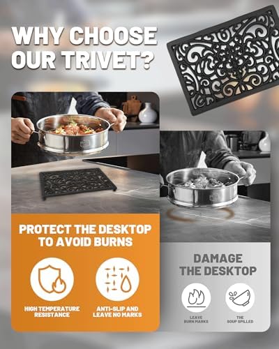 Black Rectangle Cast Iron Trivet 2-Pack for Kitchen & Dining