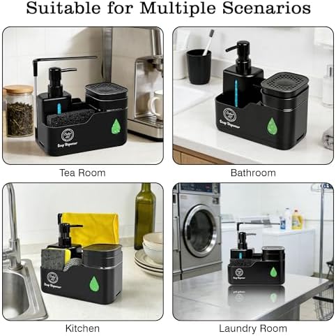 4-in-1 Kitchen Soap Dispenser Set, Black