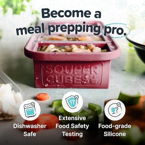 Souper Cubes 1 Cup Silicone Freezer Trays with Lids, Cranberry, 2-Pack