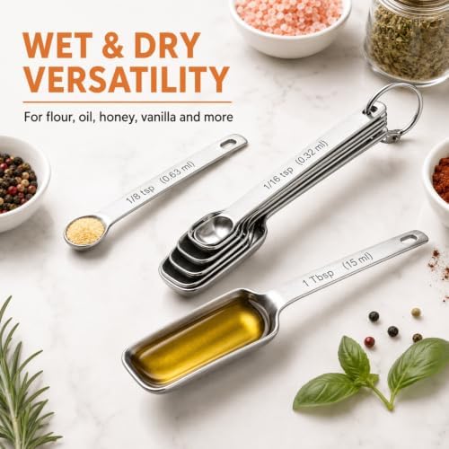 Stainless Steel Measuring Spoons Set of 14 with Leveler, Rectangular