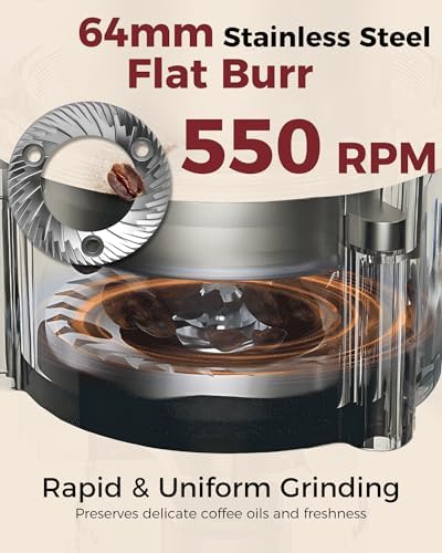 Tuni G3 Commercial 64mm Flat Burr Coffee Grinder, 100 Settings