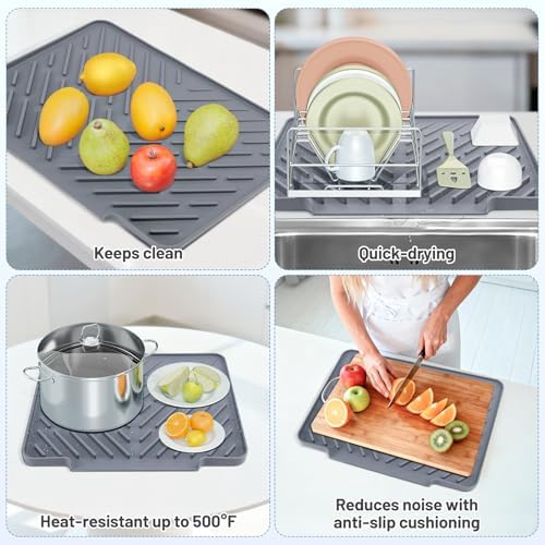 Silicone Dish Drying Mat for Kitchen Counter Essentials Wider Drain