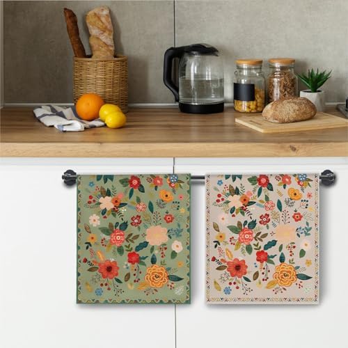 Vintage Boho Floral Kitchen Towels, Retro Colorful Flower Dish Tea