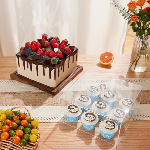Acacia Wood Cake Stand with Lid,2-in-1 Cake Holder with Dome,Square