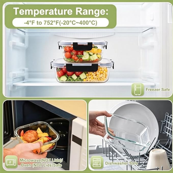 Glass Food Storage Containers with Airtight Lids, Set of 10