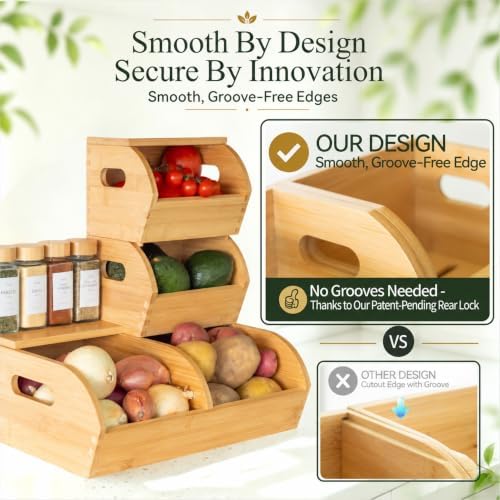 Bamboo Potato and Onion Storage Bin Wood Vegetable Garlic Produce
