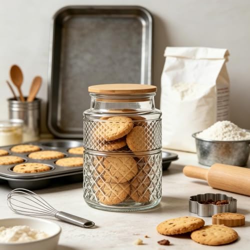 60 FL OZ/0.5 Gal Vintage Glass Food Jar with Airtight Bamboo Lid,Round