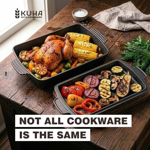 KUHA 6 QT Square Cast Iron Dutch Oven with Lid