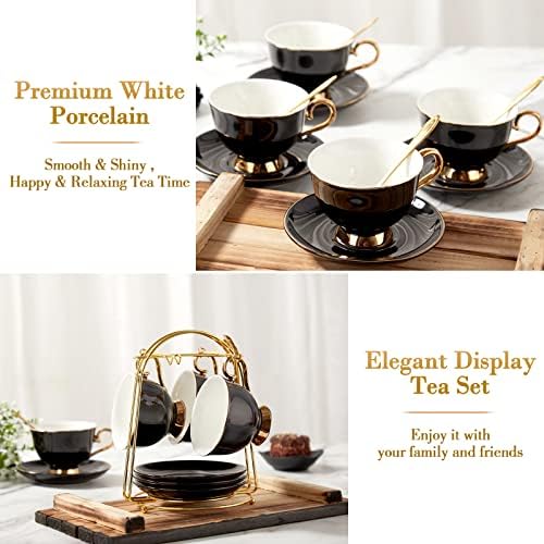 DUJUST Tea Cups and Saucers Set of 4 (7.4oz), Luxury Tea Cup Set with