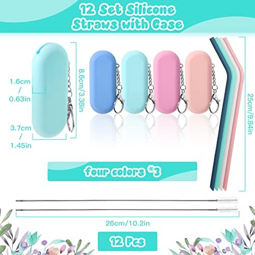 Zubebe 12 Set Silicone Straws with Case Reusable Travel Portable