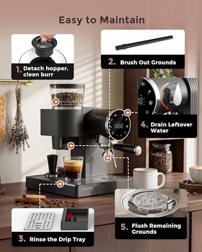 20 Bar Espresso Machine with 6-Level Grinder, 50oz Tank