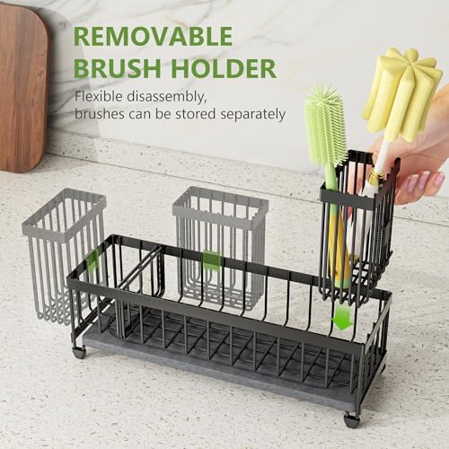 Sink Caddy Organizer with Drying Stone, Black