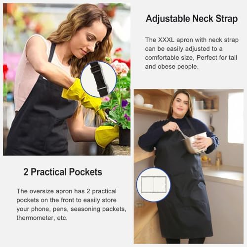 Plus Size Apron with 2 Pocket for Chef Kitchen Cooking Work, 2 Pack