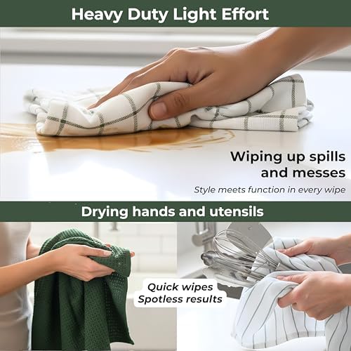 Cotton Dish Towels For Kitchen Drying - Highly Absorbent Wide Sage
