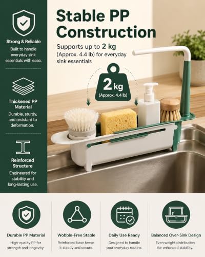 Adjustable Telescopic Sink Organizer 32-45cm Length Holds up to 2kg