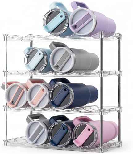 Stackable Water Bottle Organizer 4 Tier Holds 16 Bottles, Storage Rack