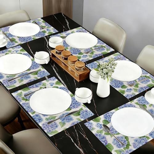 Blue Hydrangea Flower Fabric Placemats,Spring Floral Table Placemats