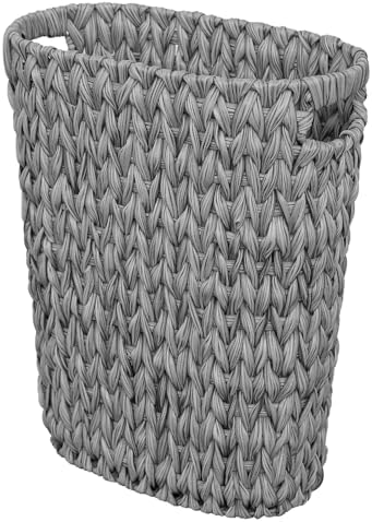 Coeusy Small Wicker Trash Can, 5 Gallon, Grey