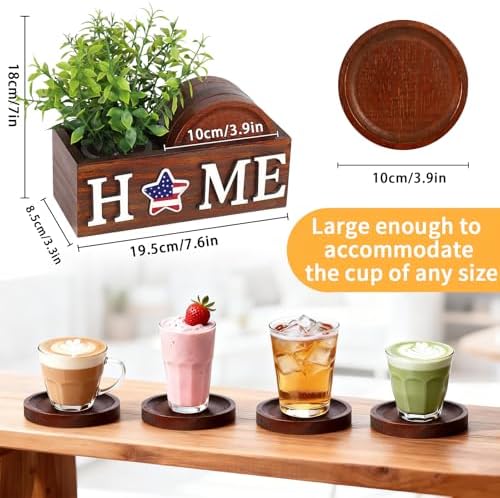 Wood Coasters Set of 4 for Drinks with Holder for Table Decor
